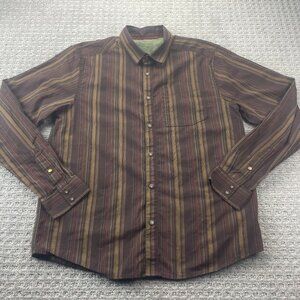 PRANA Button Up Shit Long Sleeve Men Large L Brown Stripe Casual